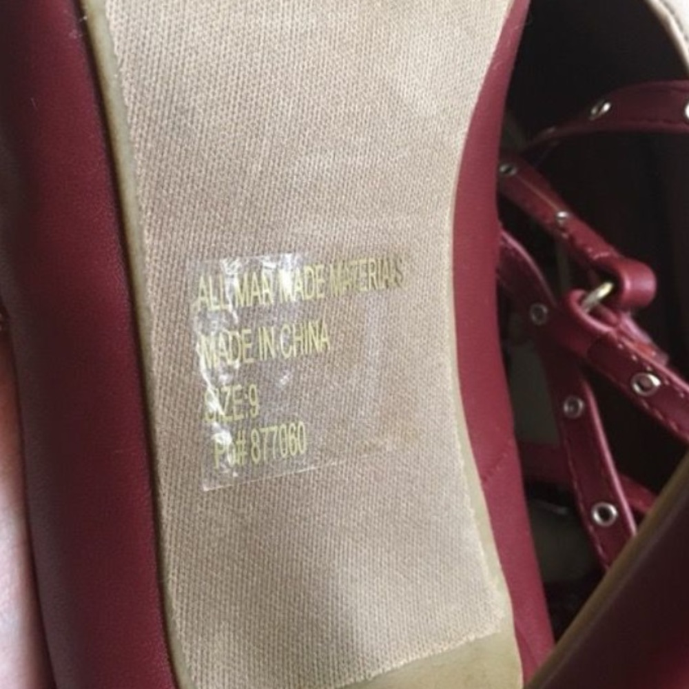 Burgundy and beige strap up wrap heels - Picture 4 of 4